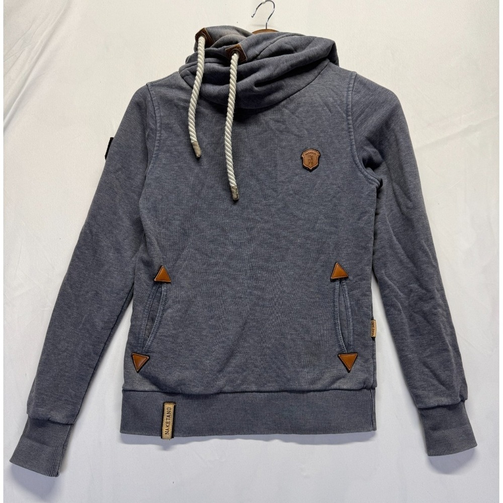 Naketano The Poet's Choice Hoodie Womens S Heather Gray Patch Logo Cotton Ribbed